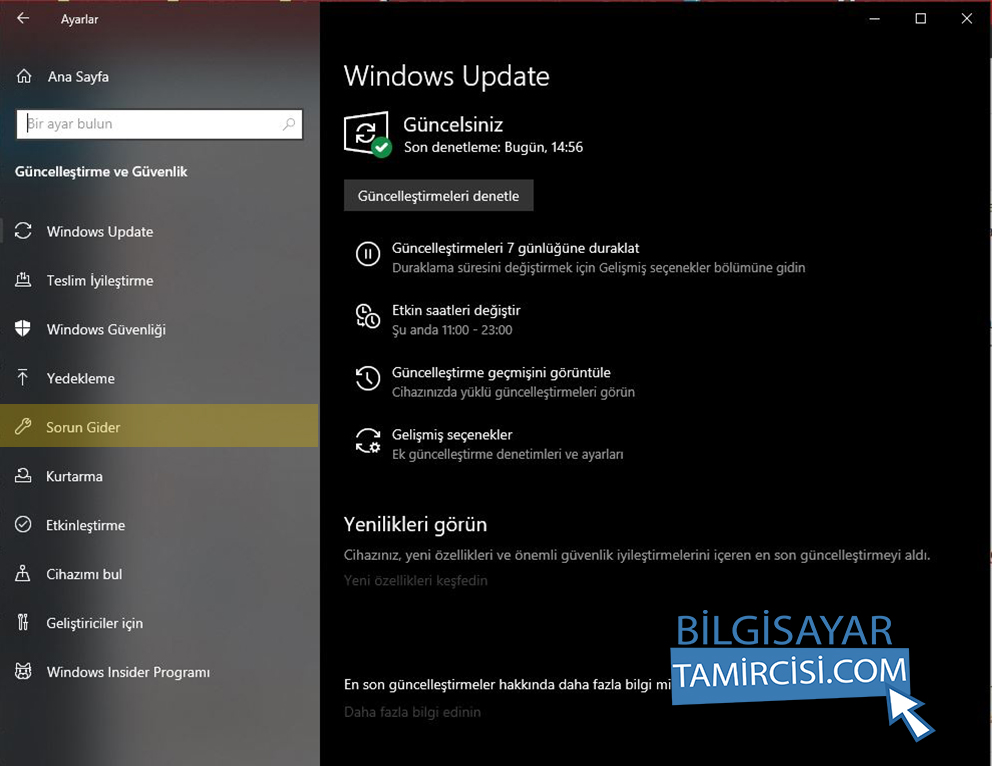 Windows 10 Wifi Sorunu Güncelleme ve Güvenlik ayarlarında sağ tarafta yer alan Sorun Gider menüsüne giriyoruz