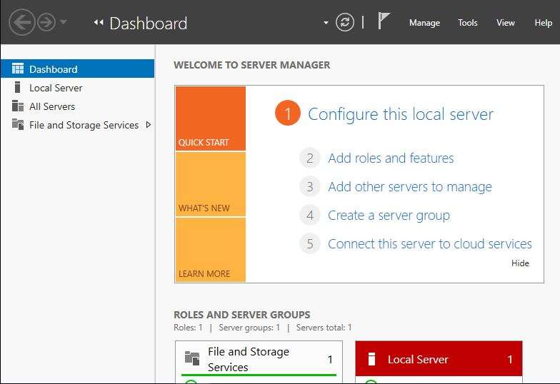 Windows Server Manager, Windows server yönetim aracı ilk açılışta bizi karşılıyor.
