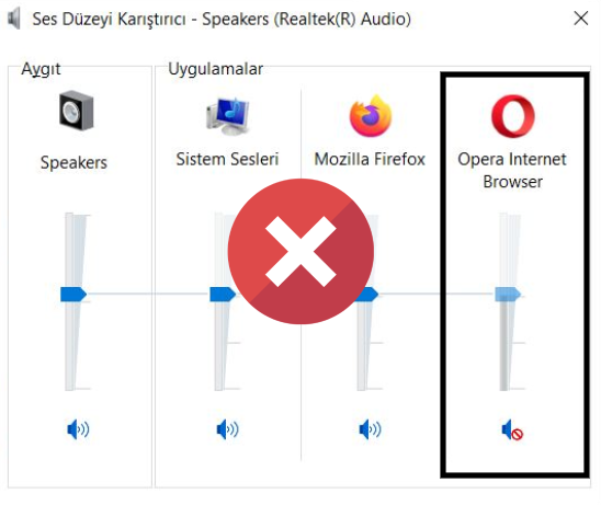 Opera Ses Sorunu Ses Ayarları Kapalı durumda iken Opera tarayıcısında çalan ses duyulmaz.